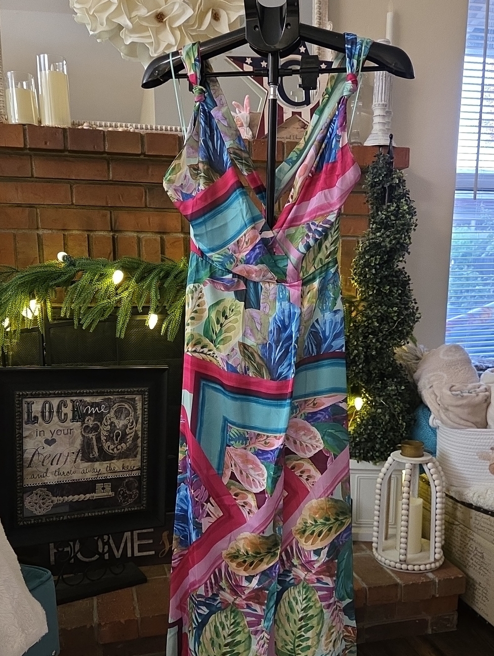 NWT Zara Colorful Tropical Sheer Summer Maxi Dress with Leaf Print